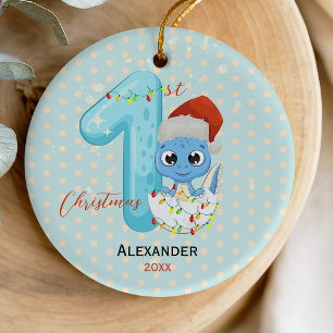Cute baby first Christmas baby dinosaur  Ceramic Tree Decoration