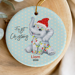 Cute baby first Christmas lights cute elephant  Ceramic Tree Decoration