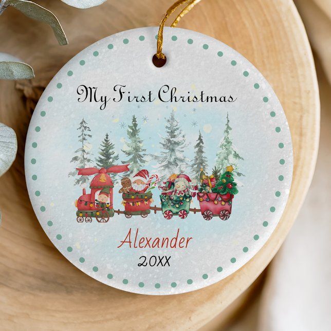 Cute baby first Christmas santa train Ceramic Tree Decoration (Creator Uploaded)