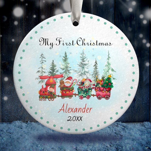 Cute baby first Christmas santa train Ceramic Tree Decoration (Creator Uploaded)