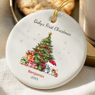 Cute baby first Christmas tree presents teddy bear Ceramic Tree Decoration