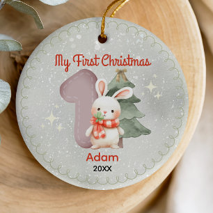 Cute baby first Christmas white rabbit  Ceramic Tree Decoration