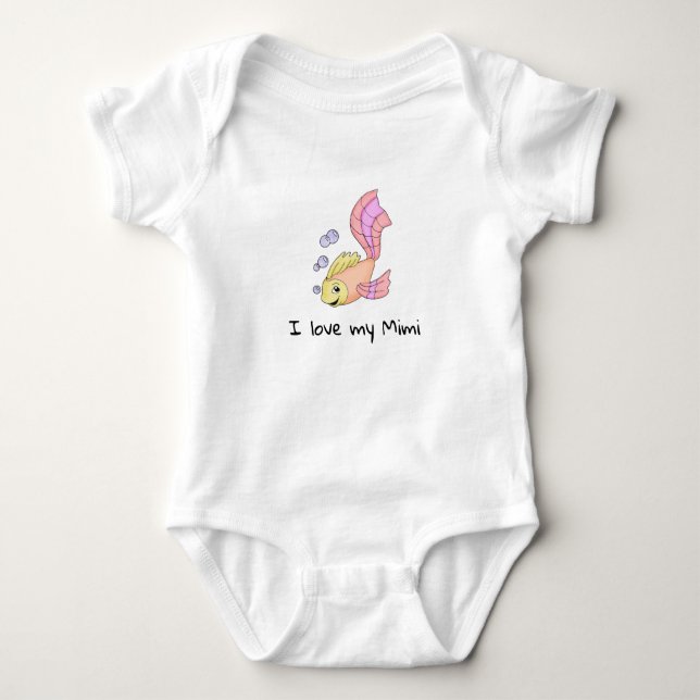 Cute Baby Fish I Love my Mimi Baby Bodysuit (Front)