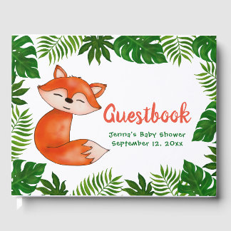 Cute Baby Fox | Baby Shower | Tropical Leaves Guest Book
