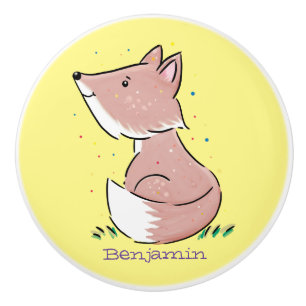 Cute baby fox cartoon illustration ceramic knob