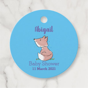 Cute baby fox cartoon illustration favour tags