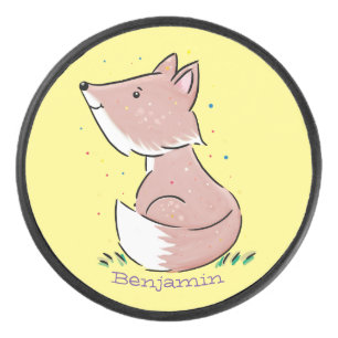 Cute baby fox cartoon illustration hockey puck