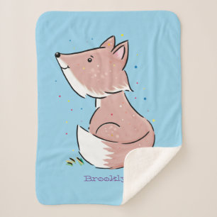 Cute baby fox cartoon illustration  sherpa blanket