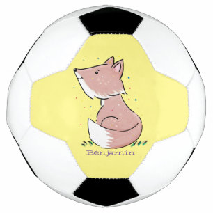 Cute baby fox cartoon illustration soccer ball