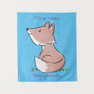 Cute baby fox cartoon illustration tapestry