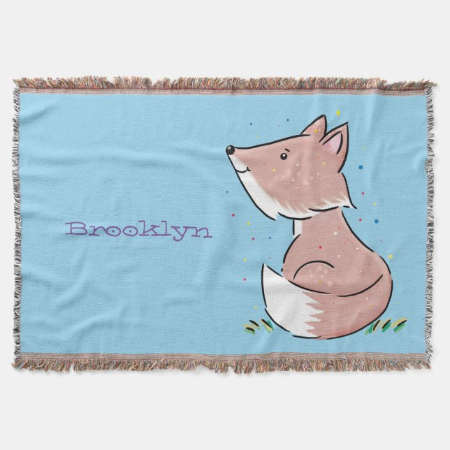 Cute baby fox cartoon illustration throw blanket (Front)