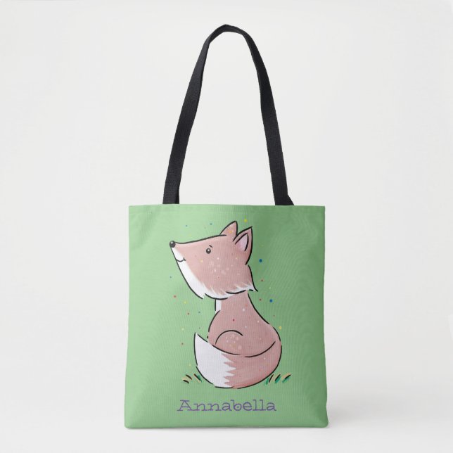 Cute baby fox cartoon illustration tote bag (Front)