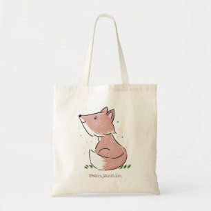 Cute baby fox cartoon illustration tote bag