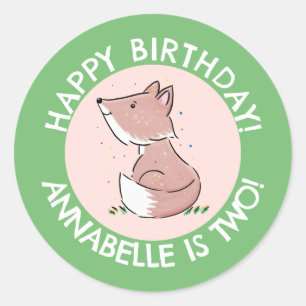 Cute baby fox cartoon personalised birthday classic round sticker
