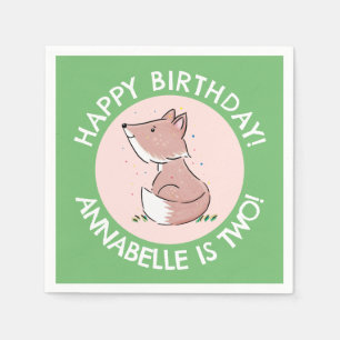 Cute baby fox cartoon personalised birthday napkin