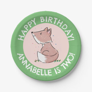 Cute baby fox cartoon personalised birthday paper plate