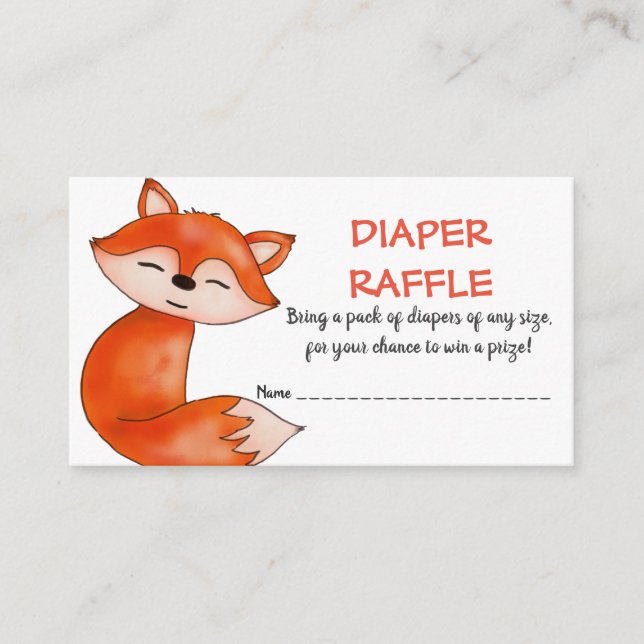 Cute Baby Fox | Diaper Raffle | Baby Shower Enclosure Card (Front)