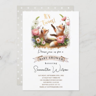 Cute Baby Fox It's twins Baby Shower Invitation