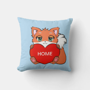 Cute Baby Fox on Light Blue Throw Pillow