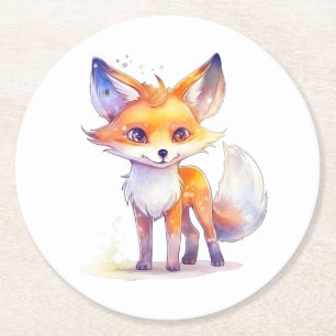 Cute Baby Fox Round Paper Coaster