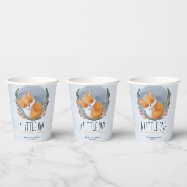 Cute Baby Fox Snowly Winter Baby Shower Paper Cups (Multi)