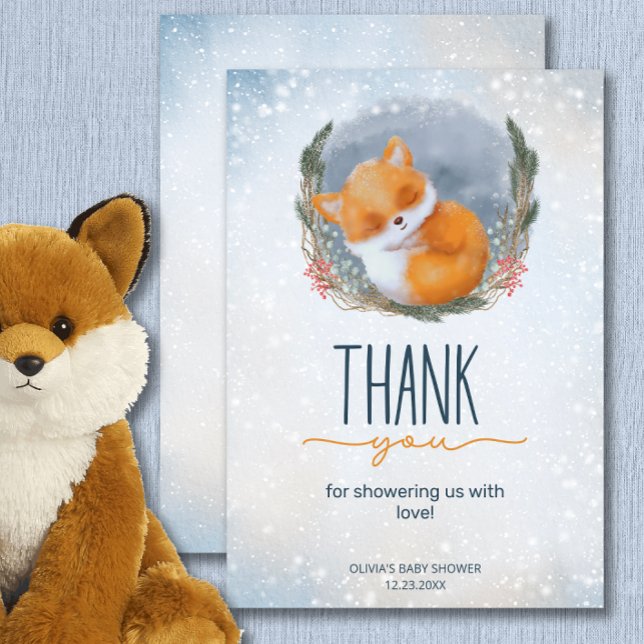 Cute Baby Fox Snowly Winter Baby Shower Thank you Card (Creator Uploaded)