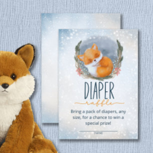 Cute Baby Fox Snowly Winter diaper raffle ticket Enclosure Card
