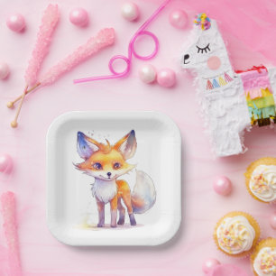 Cute Baby Fox Square Paper Plates
