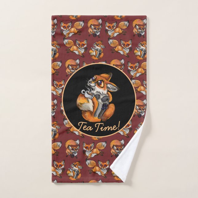 Cute Baby Fox Tea Time!  Hand Towel (Hand Towel)