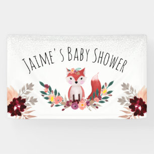 Cute Baby Fox Watercolor Floral Baby Shower Banner