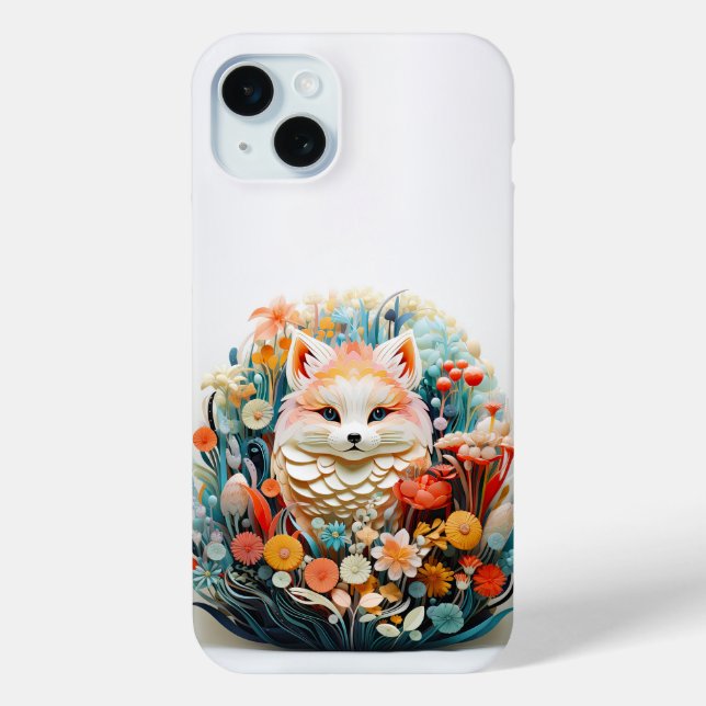 Cute Baby Fox with flowers Paper Cutout Case-Mate iPhone Case (Back)