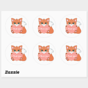 Cute Baby Fox with Heart Thank You Classic Round S Sticker