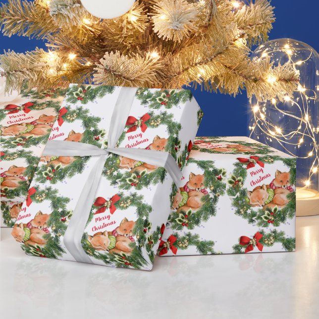Cute Baby Foxes in Christmas Scarves Holiday Wrapping Paper (Holidays)