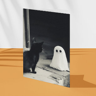 Cute Baby Ghost and Kitten Halloween Card