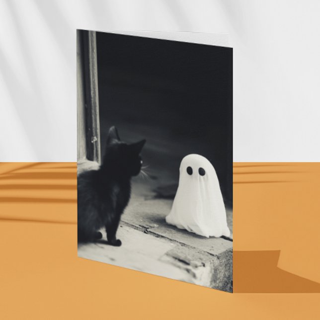 Cute Baby Ghost and Kitten Halloween Card (Creator Uploaded)