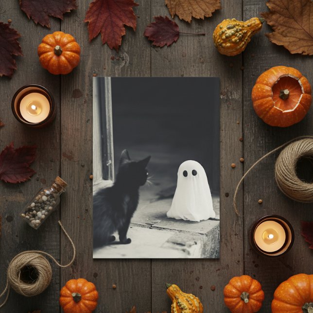 Cute Baby Ghost and Kitten Halloween Holiday Card (Creator Uploaded)