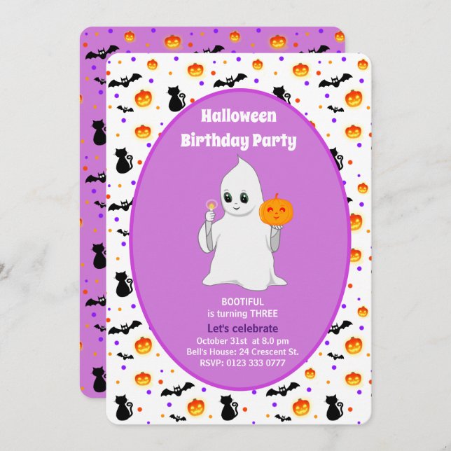 Cute Baby Ghost Halloween Birthday Invitation (Front/Back)