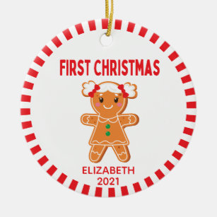 Cute Baby Gingerbread Girl Photo First Christmas Ceramic Tree Decoration