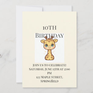 Cute Baby Giraffe 10th Birthday Invitation