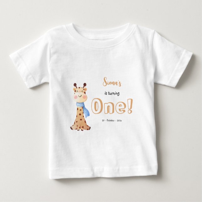 Cute Baby Giraffe 1st Birthday Baby T-Shirt (Front)