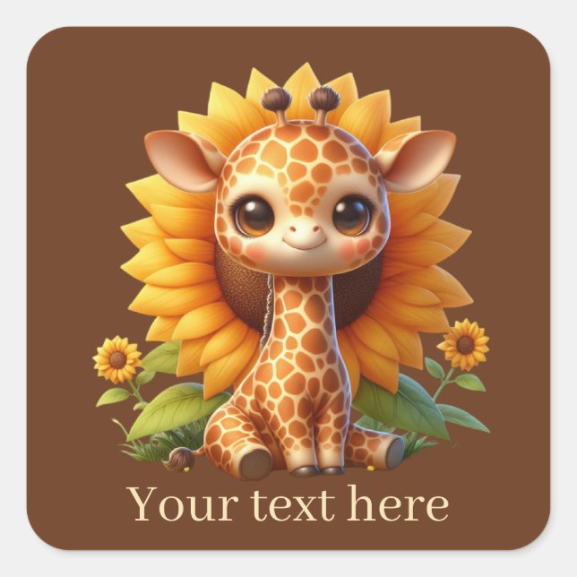 Cute baby giraffe add text  square sticker (Front)