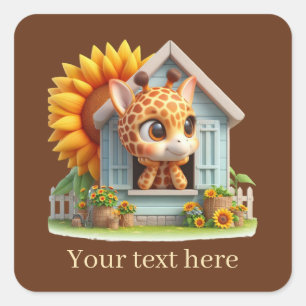 Cute baby giraffe add text  square sticker