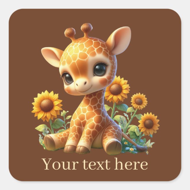 Cute baby giraffe add text square sticker (Front)