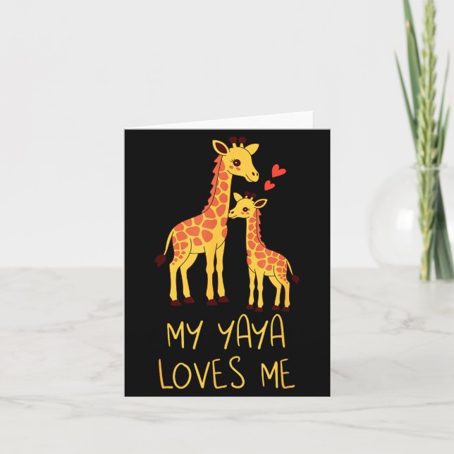 Cute Baby Giraffe And Grandma My Yaya Loves Me  Card (Front)