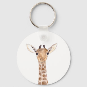 Cute baby giraffe animal Jungle Safari watercolor  Key Ring