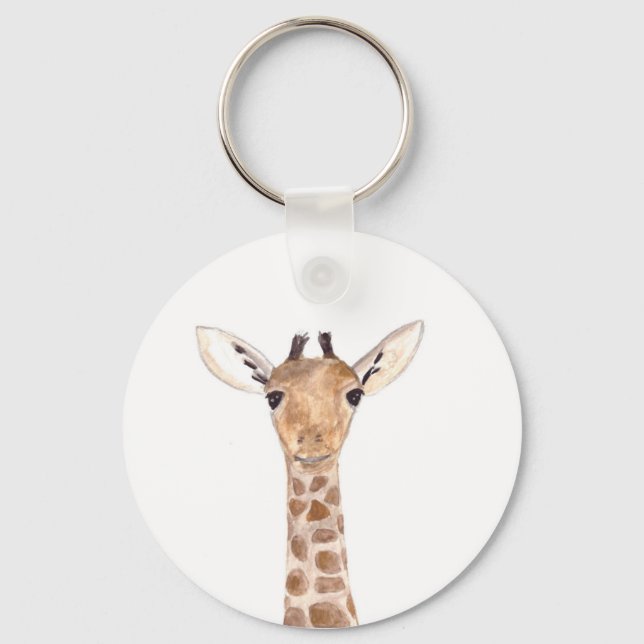 Cute baby giraffe animal Jungle Safari watercolor  Key Ring (Front)