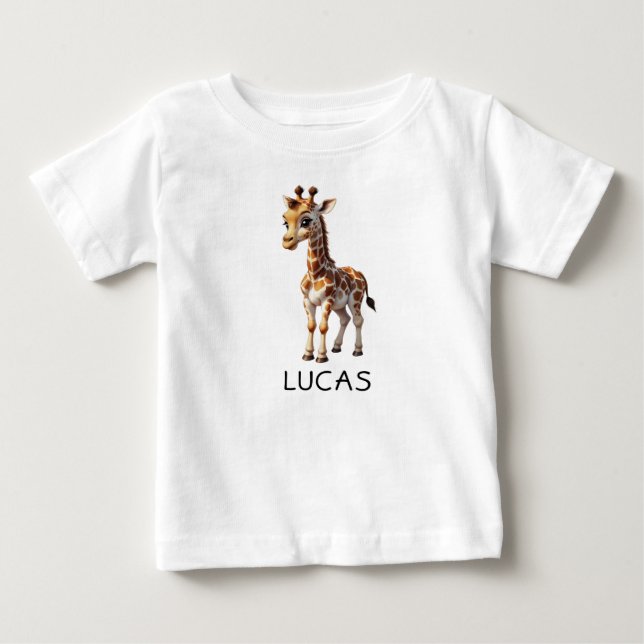 Cute Baby Giraffe Animal Kids Personalise  T-Shirt (Front)