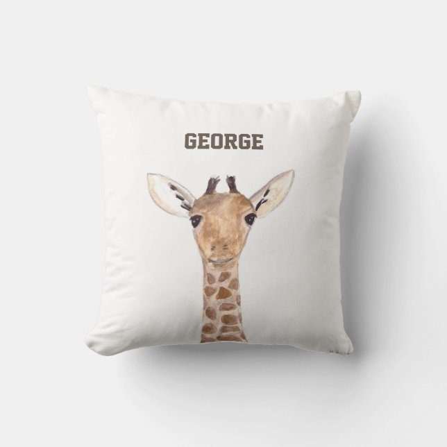 Cute baby giraffe animals watercolor Jungle  Cushion (Front)
