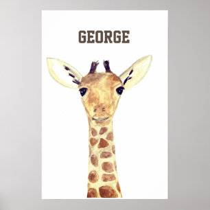 Cute baby giraffe animals watercolor Jungle Poster