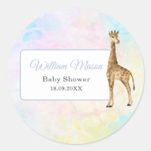 Cute Baby Giraffe Baby Shower Blue Wild